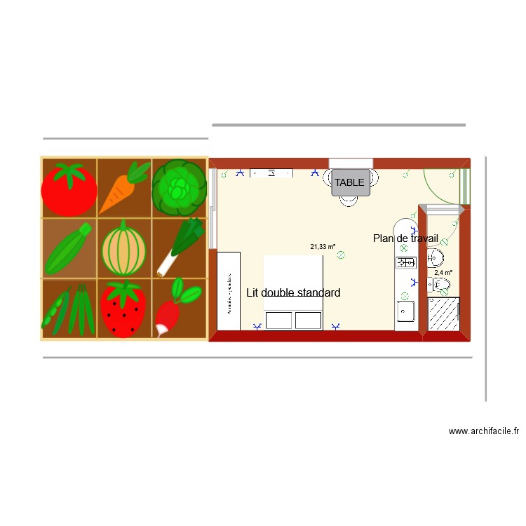 campagne . Plan de 2 pièces et 24 m2