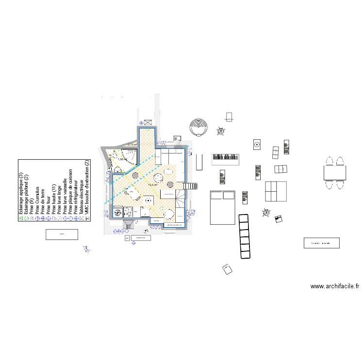 BOITE kitchen. Plan de 3 pièces et 18 m2