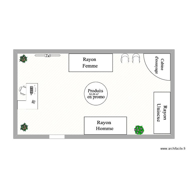 Jeu de rôle . Plan de 1 pièce et 52 m2