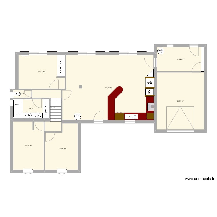 Maison Le Pallet. Plan de 9 pièces et 119 m2