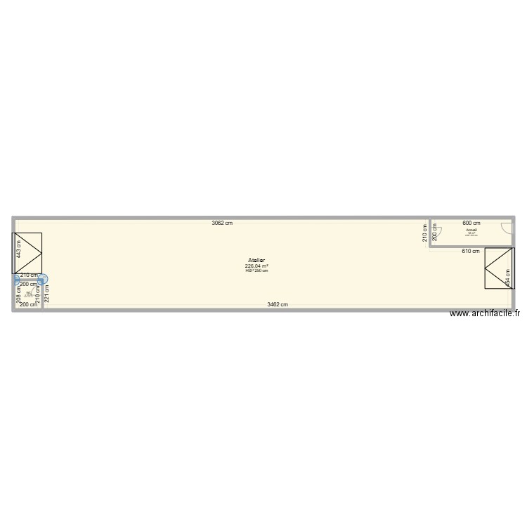 MCTE plan interieur apres travaux. Plan de 3 pièces et 242 m2