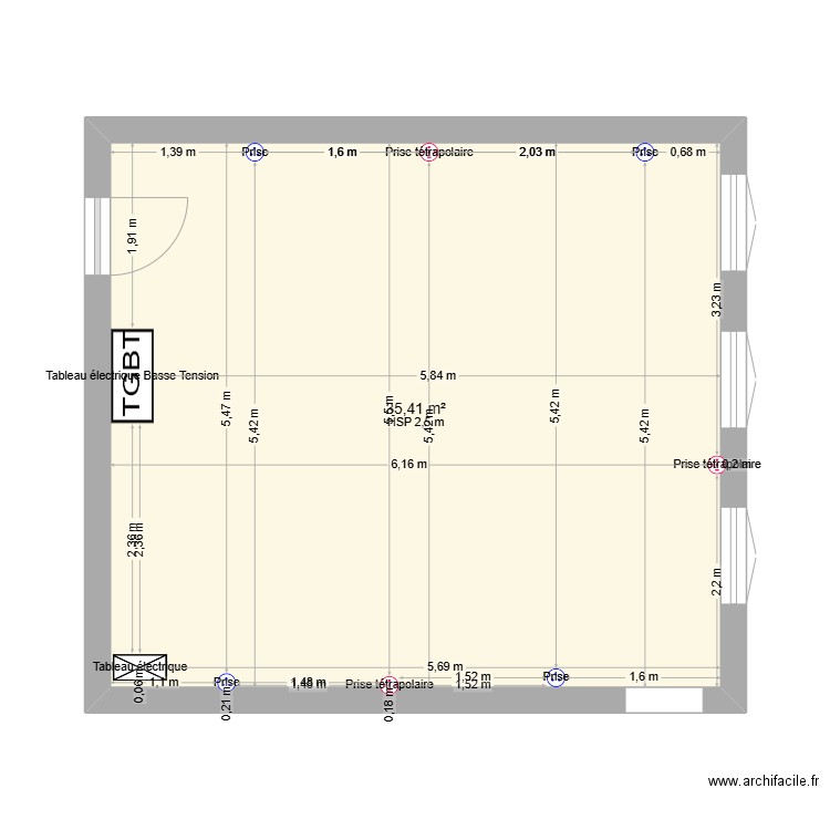 TRAVAIL. Plan de 1 pièce et 35 m2