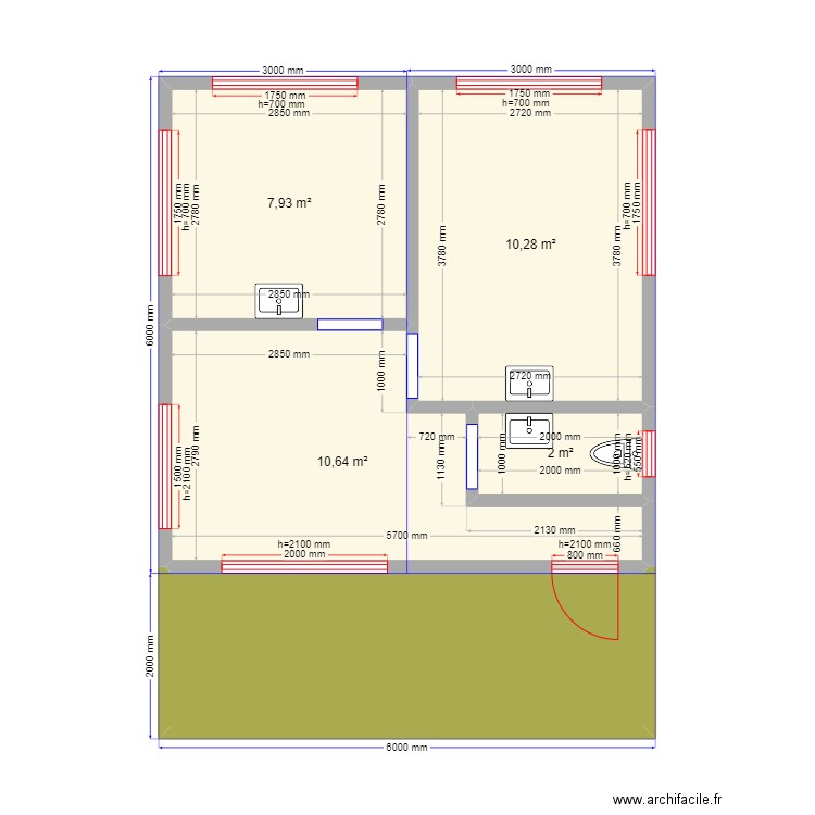 Api Spa. Plan de 5 pièces et 41 m2