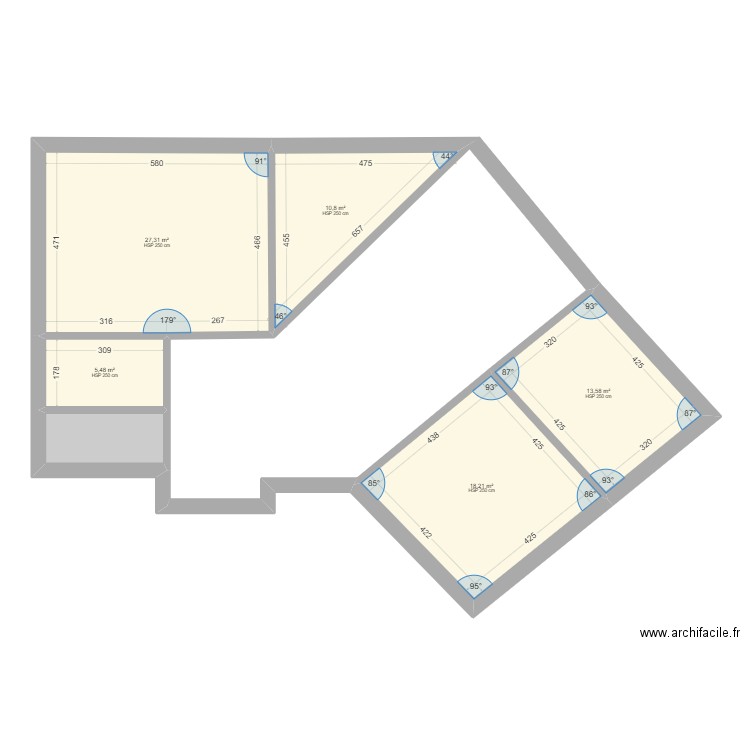 Isolation Plancher v2. Plan de 6 pièces et 79 m2