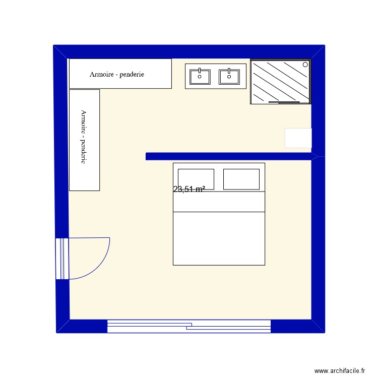 chambre. Plan de 1 pièce et 24 m2