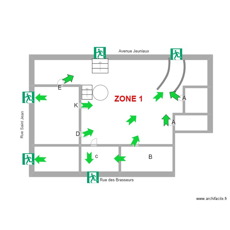 Sacré-coeur  - Plan Zone 1 - 24-25 1.0. Plan de 7 pièces et 44 m2