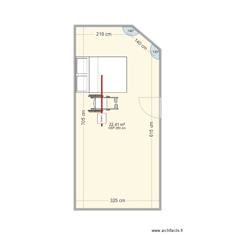 ROGARI chambre. Plan de 1 pièce et 22 m2