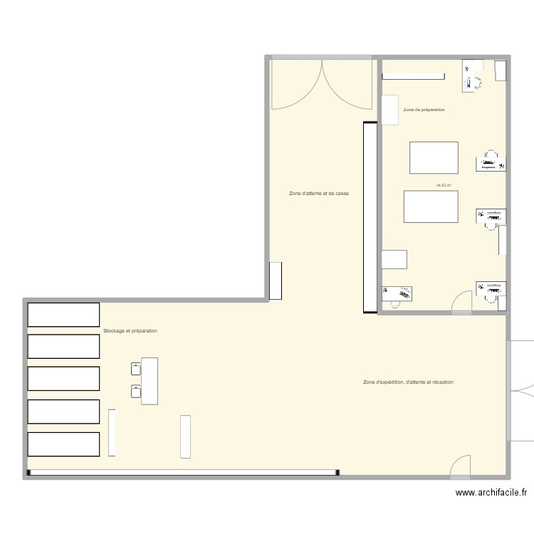 Entrepôt. Plan de 2 pièces et 217 m2