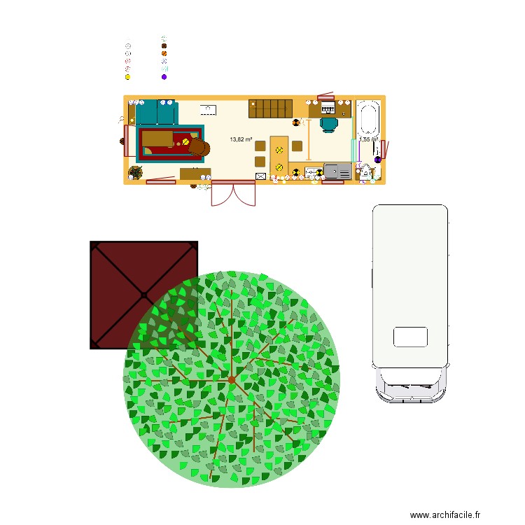 Tiny sans fil V2. Plan de 3 pièces et 21 m2