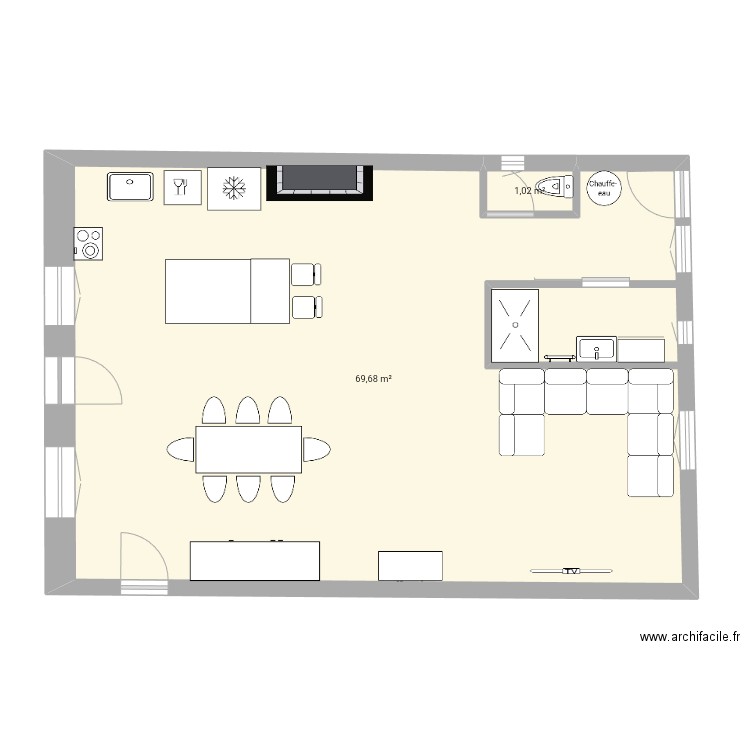 Rdc veull2. Plan de 2 pièces et 71 m2