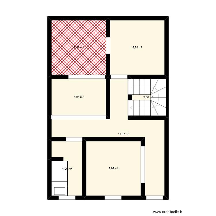 DSR. Plan de 7 pièces et 53 m2