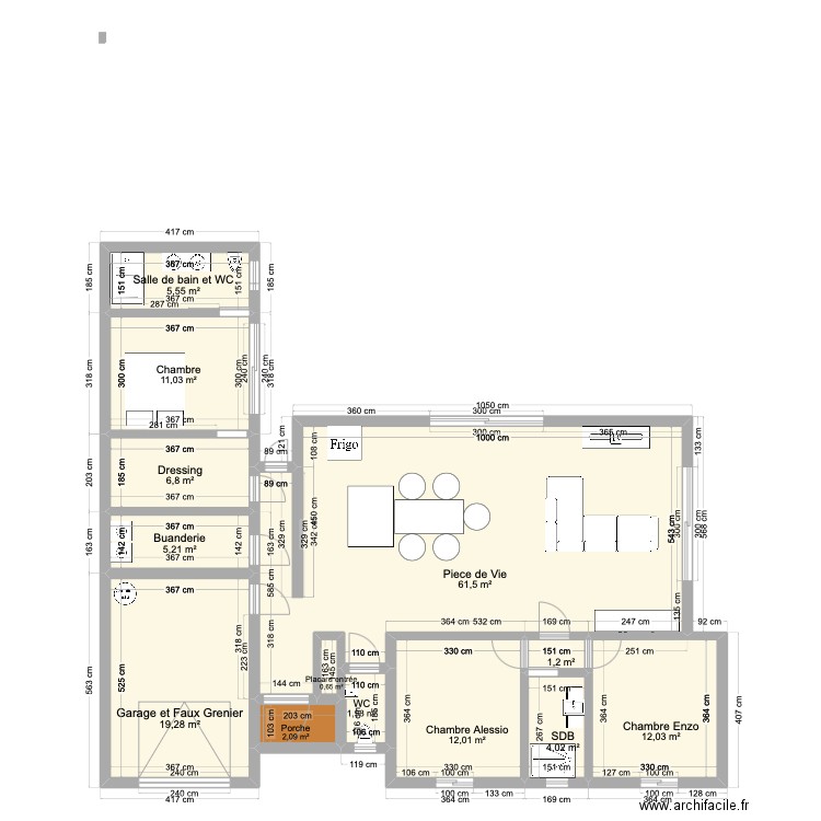 La bloire. Plan de 13 pièces et 143 m2