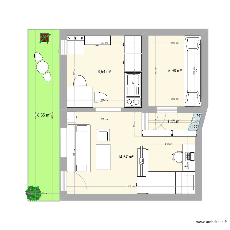 appart metz. Plan de 5 pièces et 39 m2