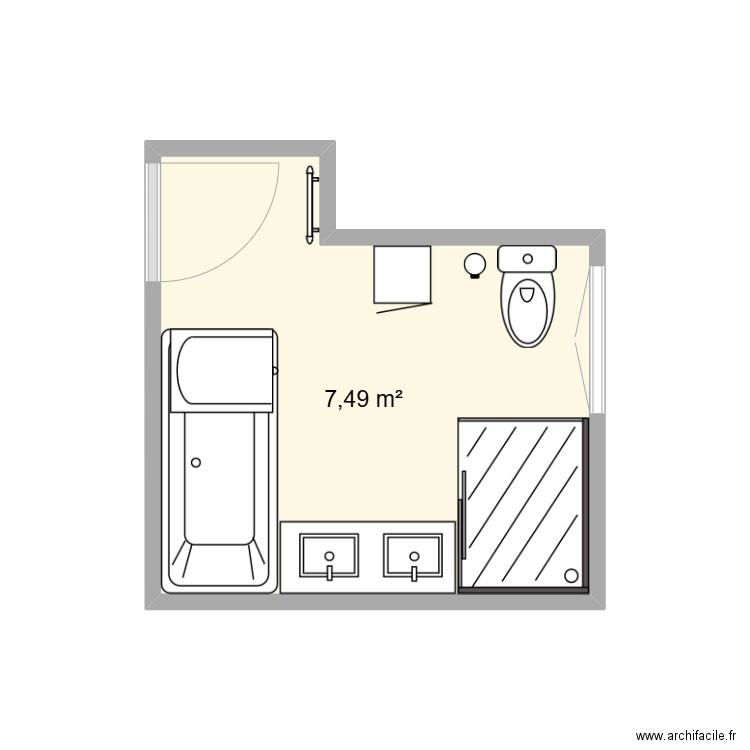 Salle de bain enfants. Plan de 1 pièce et 7 m2