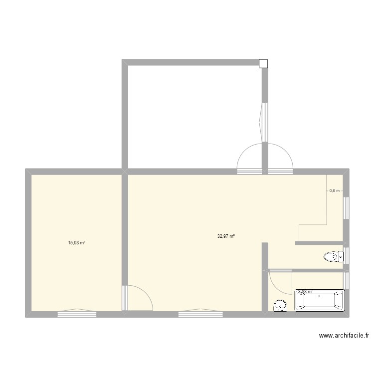 16/12. Plan de 3 pièces et 53 m2