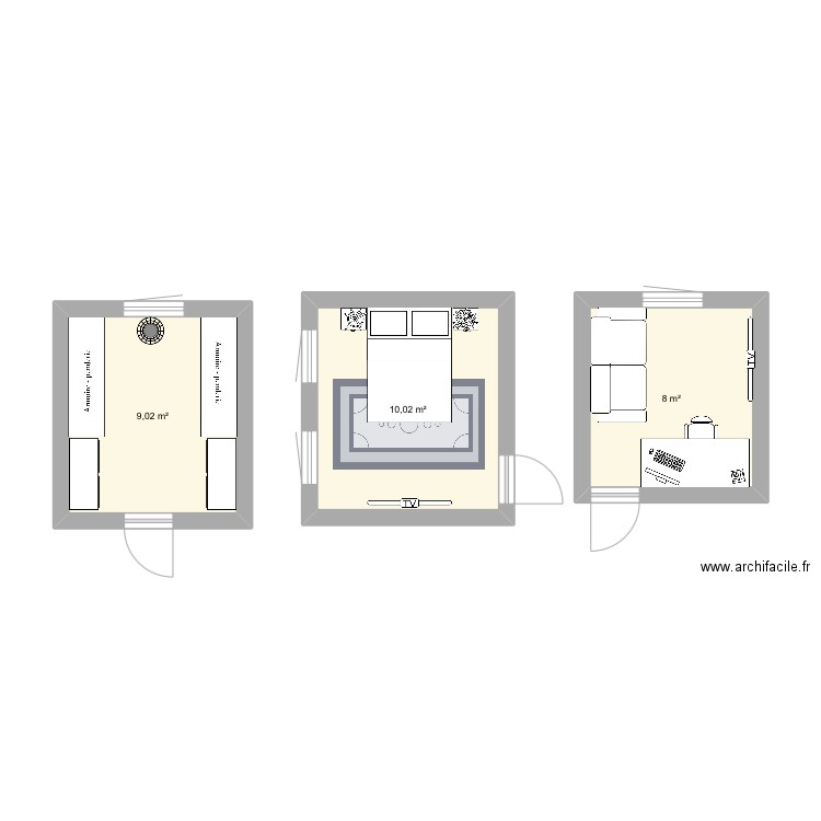 chambre + bureau hugo. Plan de 3 pièces et 27 m2