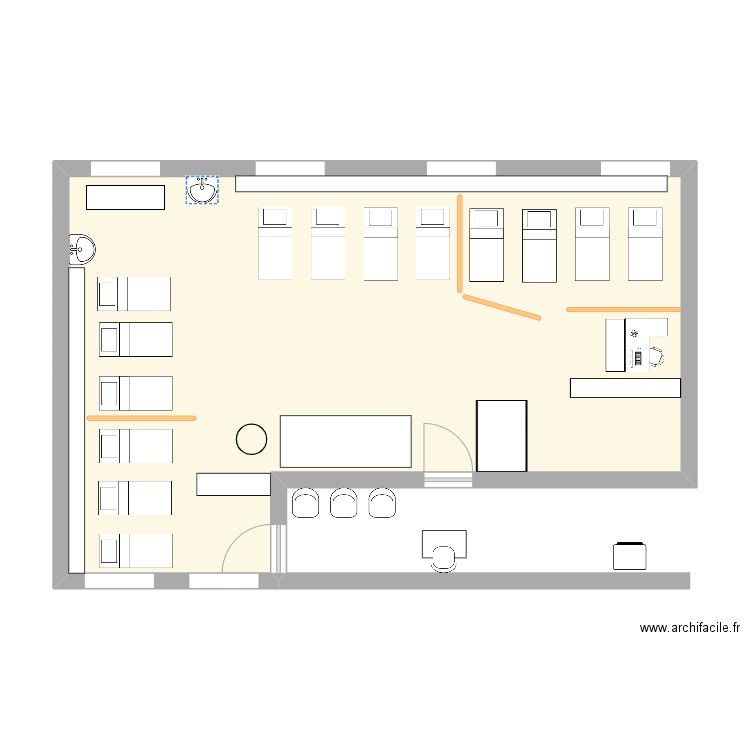 Plan salle topaze journée bien être version bast'. Plan de 1 pièce et 54 m2