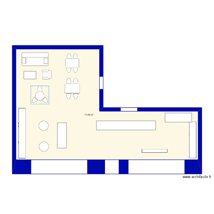 magasin. Plan de 1 pièce et 71 m2