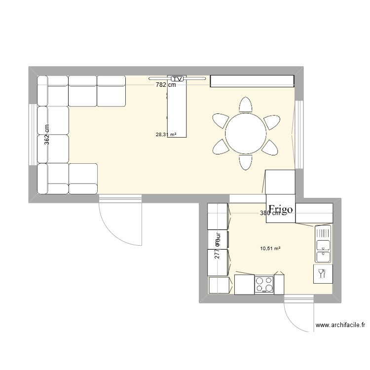 SALON SALLE A MANGER GUIPAVAS. Plan de 2 pièces et 39 m2