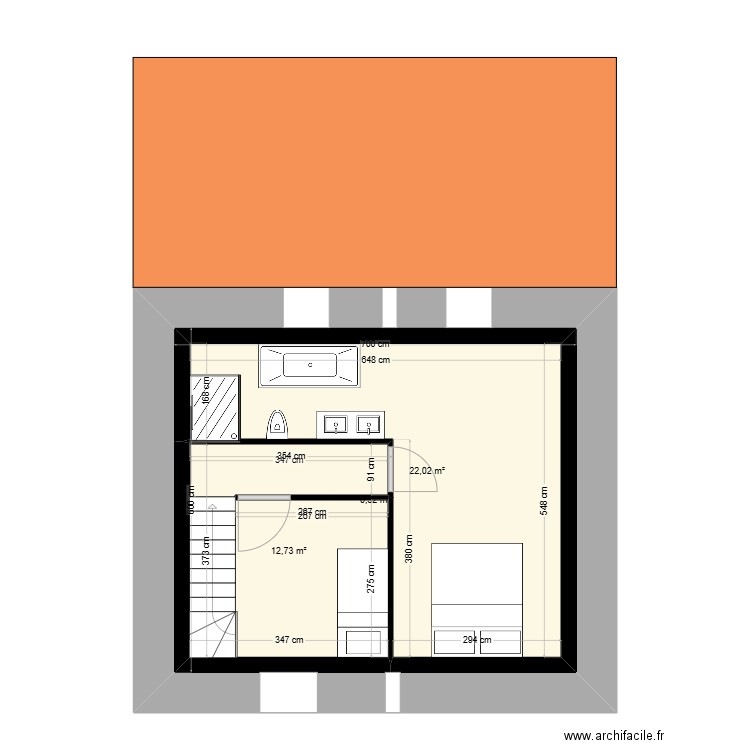 plan maison étage. Plan de 3 pièces et 77 m2