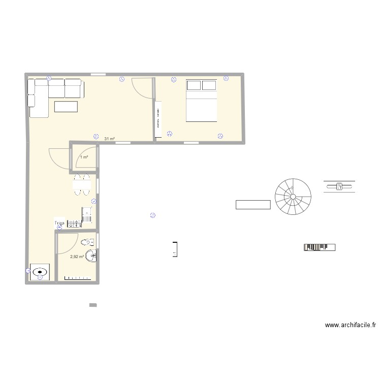 maison ali. Plan de 3 pièces et 35 m2