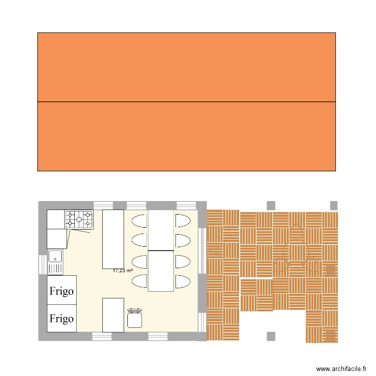 salon de thé. Plan de 1 pièce et 17 m2