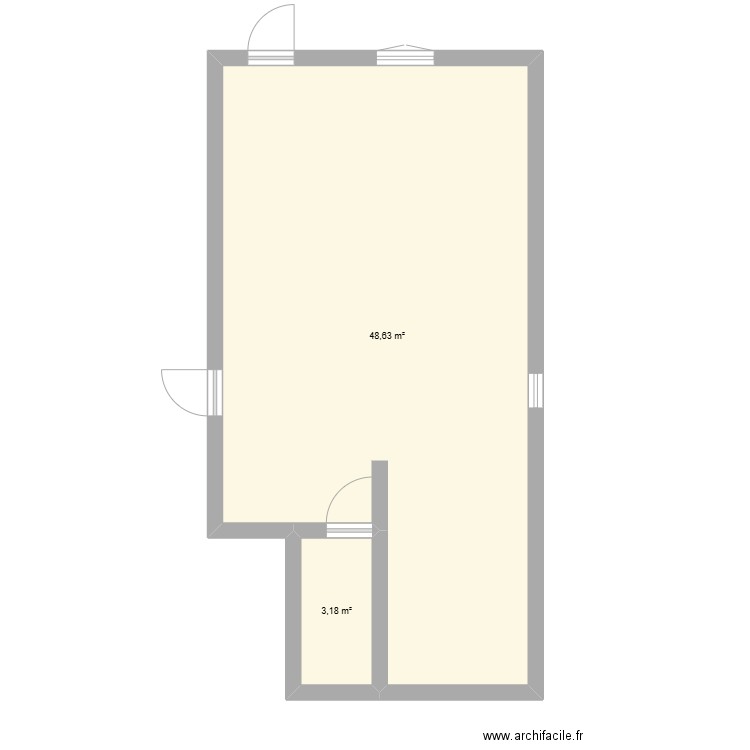 Atelier . Plan de 2 pièces et 52 m2