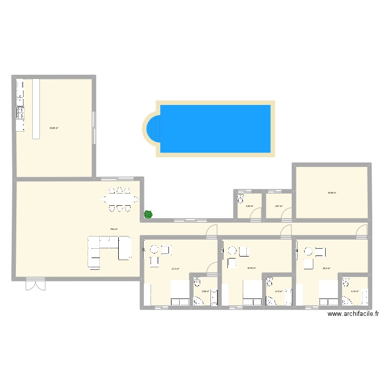 ton. Plan de 11 pièces et 220 m2