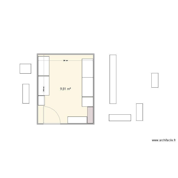 dressing. Plan de 1 pièce et 10 m2