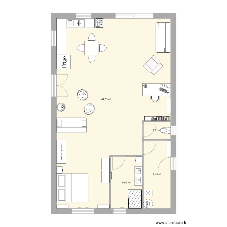 Hangar 2. Plan de 4 pièces et 85 m2