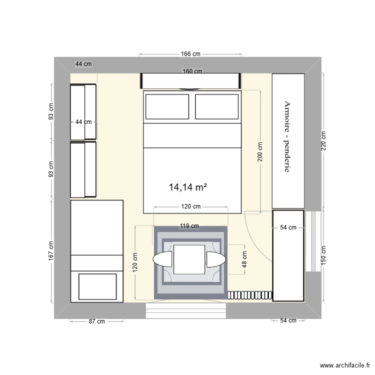 Chambre Thurelle. Plan de 1 pièce et 14 m2