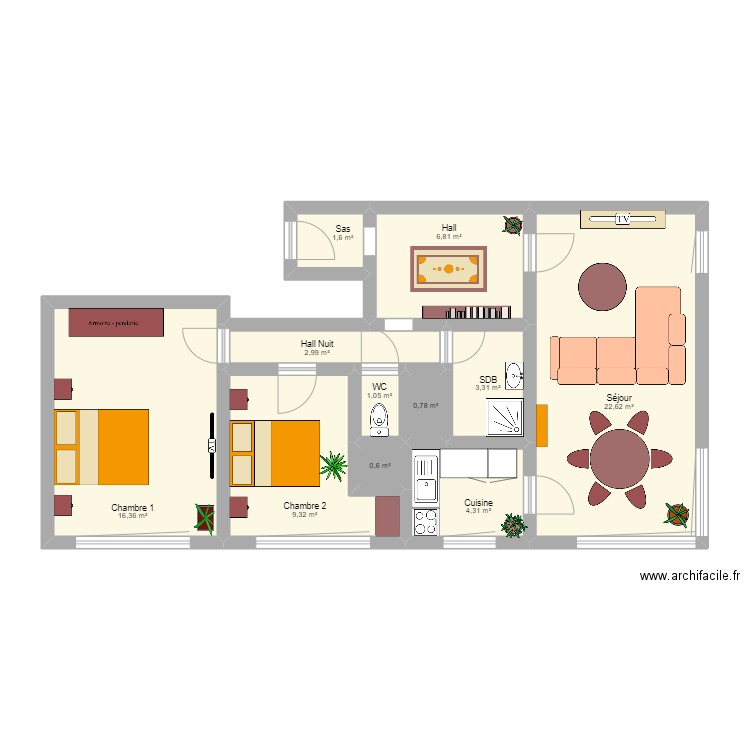 Quai Ourthe. Plan de 11 pièces et 70 m2