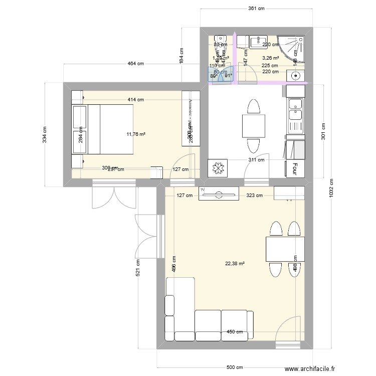 studio chataignier bis. Plan de 4 pièces et 39 m2