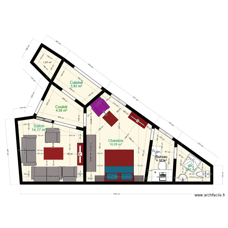 Projet de Construction  étage EMA aménagé . Plan de 7 pièces et 51 m2