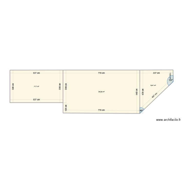 terrasse 1. Plan de 3 pièces et 61 m2