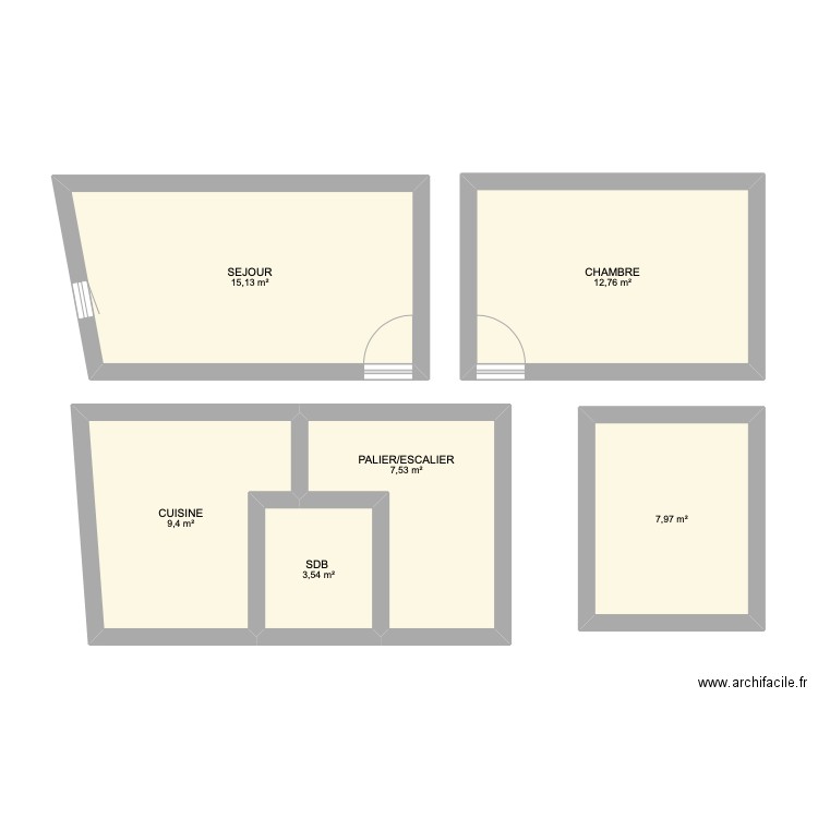 T5 Duplex. Plan de 6 pièces et 56 m2