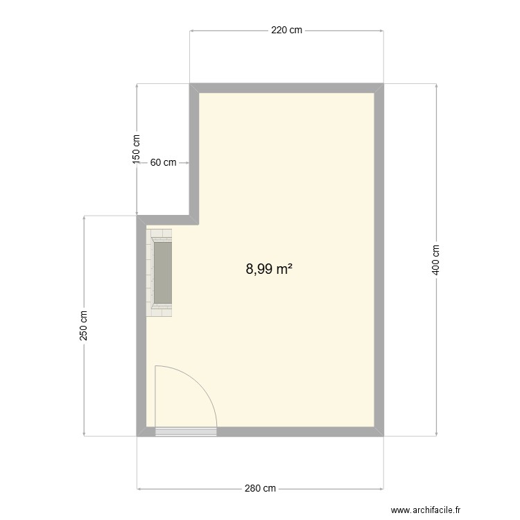 24 HR - Plan au sol. Plan de 1 pièce et 9 m2