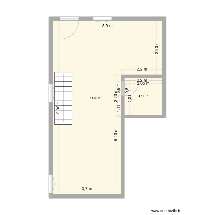 Appart bas. Plan de 2 pièces et 45 m2