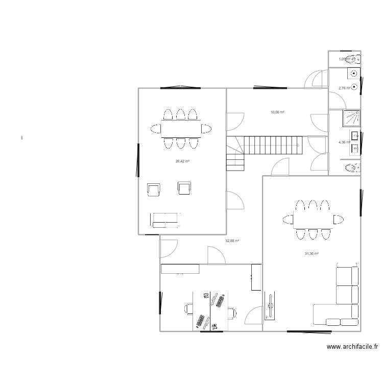 base. Plan de 7 pièces et 109 m2