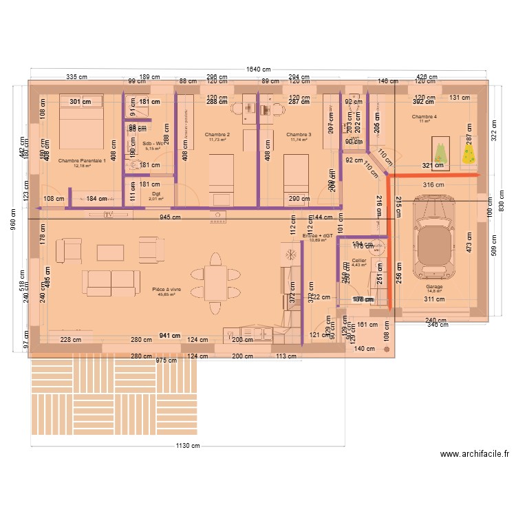 Amélie et Guillaume - Modèle ALEXIA V4. Plan de 11 pièces et 131 m2