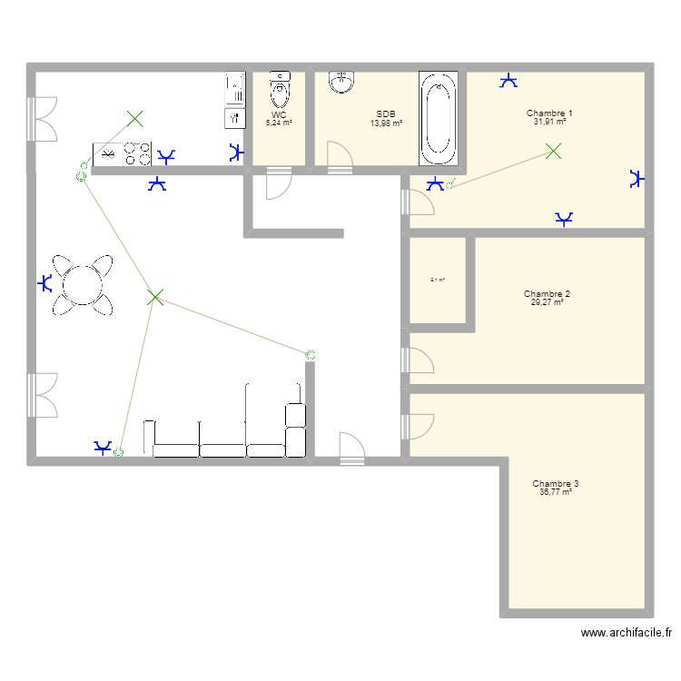 plan maison . Plan de 6 pièces et 122 m2