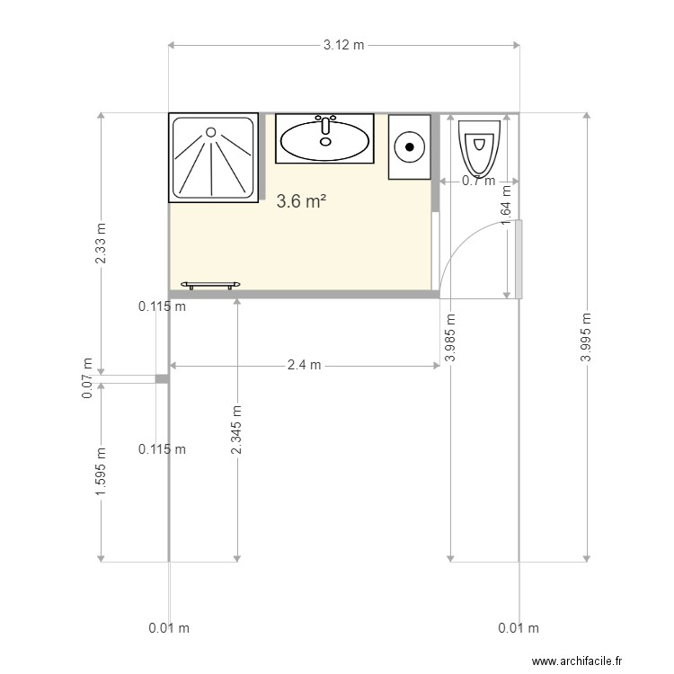 leucate salle de bain. Plan de 1 pièce et 4 m2