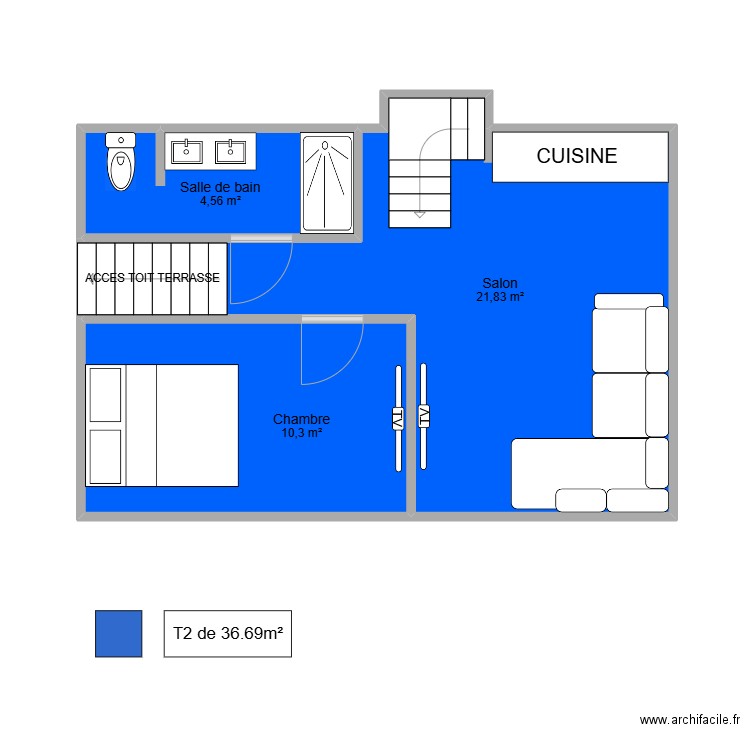 R+2 DON BOSCO. Plan de 3 pièces et 37 m2