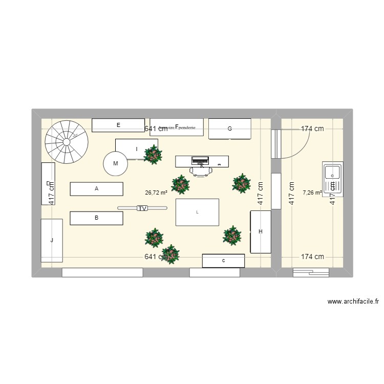 TD - Plan du magasin. Plan de 2 pièces et 34 m2