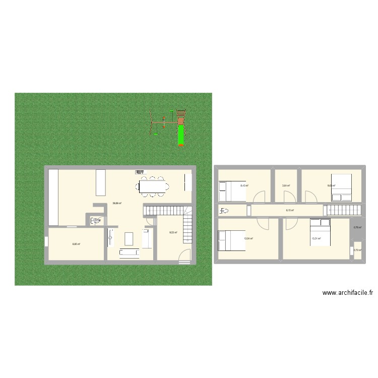 Coupe Atelier. Plan de 12 pièces et 116 m2