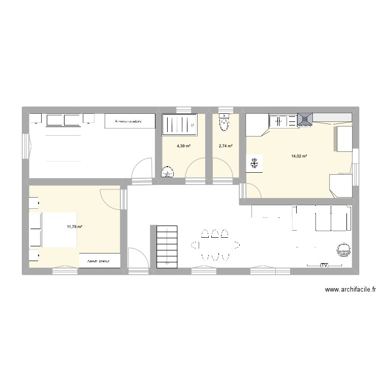 Tourny. Plan de 4 pièces et 33 m2