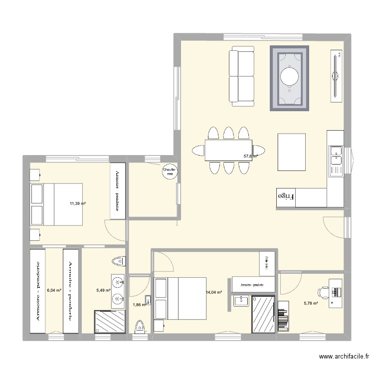 MAISON EN L 2 CHAMBRES. Plan de 7 pièces et 102 m2