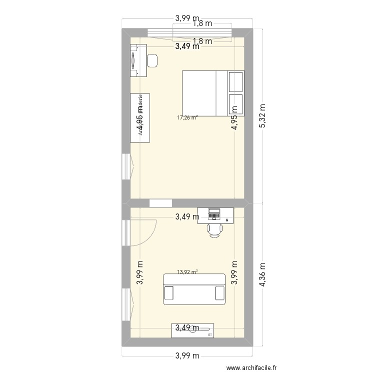 Plan situation actuel garage/atelier. Plan de 2 pièces et 31 m2