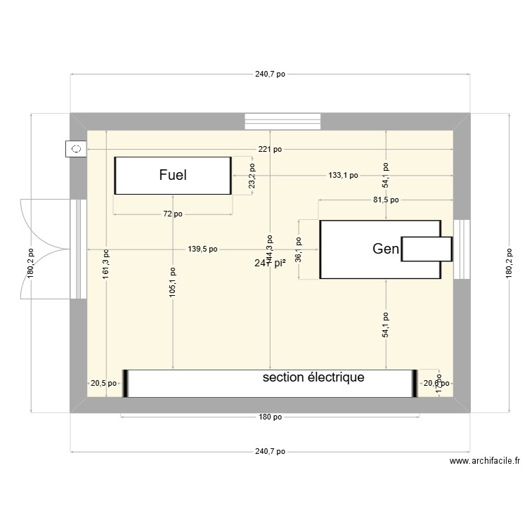 Batiment 20' x 15'  extérieur. Plan de 1 pièce et 23 m2