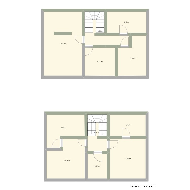 1 er etage. Plan de 11 pièces et 117 m2